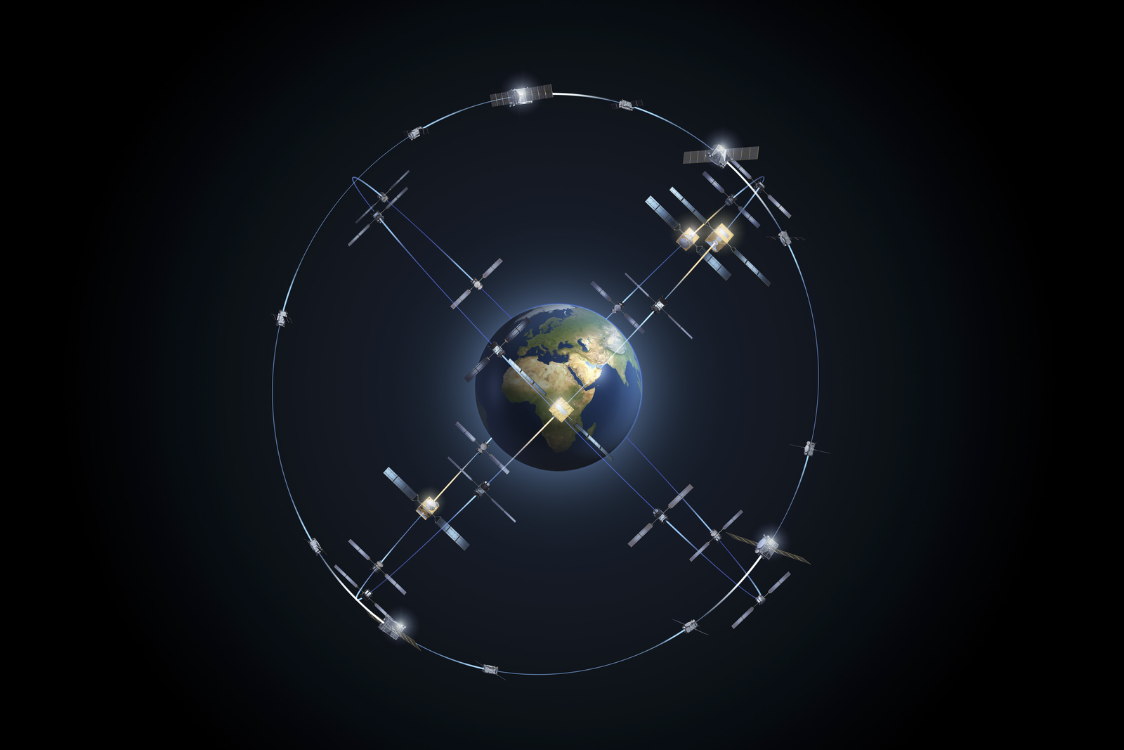 Художня візуалізація ESA першого й другого поколінь Galileo, опублікована 10 серпня 2026 року. Вона ілюструє програму, а не чотири нові готові чи запущені супутники. ©ESA-P. Carril; ESA Standard Licence, редакційне використання. Повну композицію збережено.