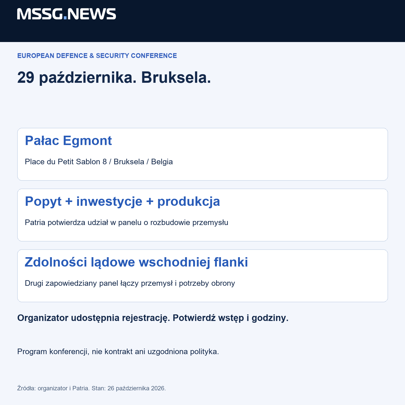 Zapowiedziane daty, miejsce i program; nie relacja z obrad ani potwierdzenie wstępu.