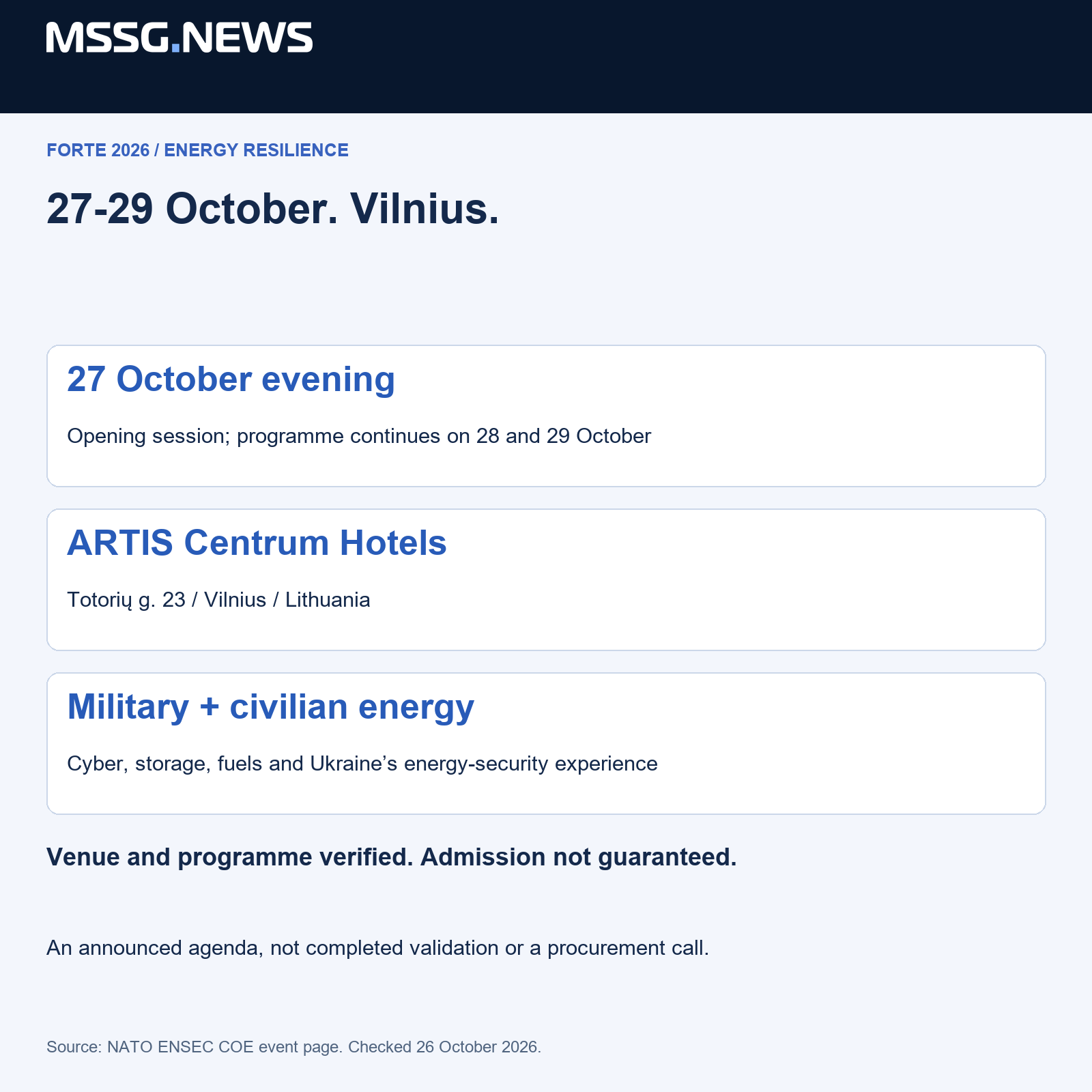 Announced dates, venue and programme; not completed proceedings or admission confirmation.