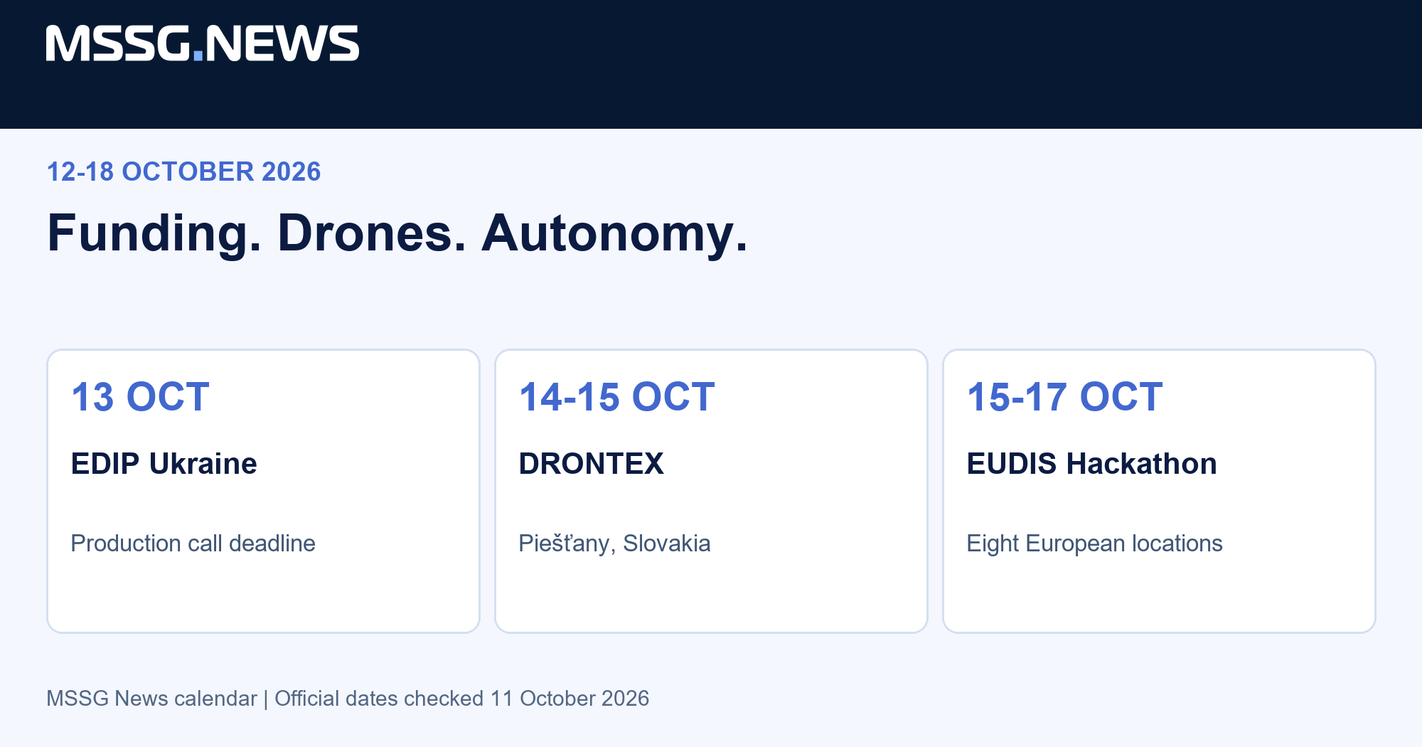 MSSG News calendar | Official dates checked 11 October 2026