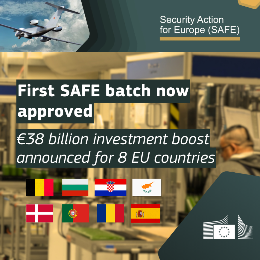 Архівна ілюстрація Європейської комісії від 15 січня 2026 року про перші вісім держав, схвалених у межах SAFE. Вона не відображає повного стану програми у вересні.